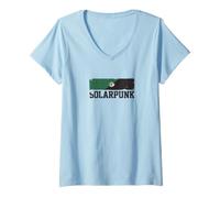 Femme Solarpunk Drapeau Typographie Eco Futurisme Sci FI Grunge T-Shirt avec Col en V