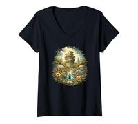 Femme Solarpunk Énergie éolienne Eco Future Nature Tech Design T-Shirt avec Col en V