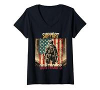 Femme Soldats patriotiques américains commémoratifs militaires Journée des anciens combattants T-Shirt avec Col en V