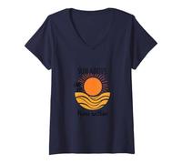 Femme Soleil au-Dessus de la Paix dans Les Vibrations de la Plage T-Shirt avec Col en V