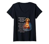Femme Solennité du Sacré-Cœur de Jésus Prière T-Shirt avec Col en V