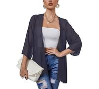 Femme Solide Couleur Casual Kimono Cardigan Pull 3/4 Manches Plage Cover-up Veste Bleu Marine 3XL