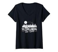 Femme Solitude Parmi Les Arbres T-Shirt avec Col en V