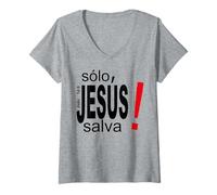 Femme Solo Jesús Salva vidas, Salvación Espiritual Eterna T-Shirt avec Col en V