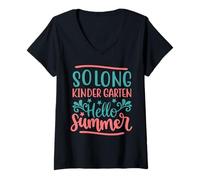 Femme Solong Kindergarten Hello Summer Funny Back to School Kids T-Shirt avec Col en V