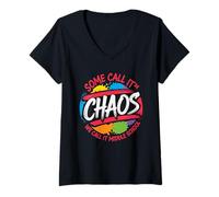 Femme Some Call It Chaos We Call It Collège Sceau Graffiti T-Shirt avec Col en V