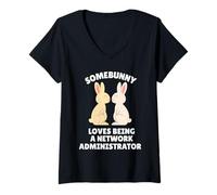 Femme Somebunny Adore être administrateur réseau Easter Bunny T-Shirt avec Col en V