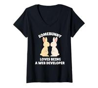 Femme Somebunny Adore être développeur Web, Mignon Lapin de Pâques T-Shirt avec Col en V