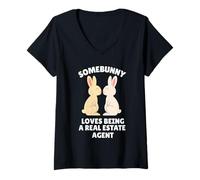 Femme Somebunny Adore être Un Agent Immobilier, Mignon Lapin de Pâques T-Shirt avec Col en V