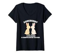 Femme Somebunny Adore être Un Lapin de Pâques Enseignant de Maternelle T-Shirt avec Col en V