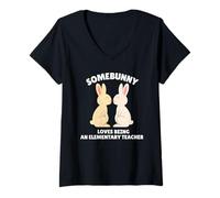 Femme Somebunny Adore être Un Lapin de Pâques pour Les Enseignants du Primaire T-Shirt avec Col en V