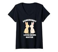 Femme Somebunny Loves Being a Mayor, Joli Lapin de Pâques, Cadeau d'emploi T-Shirt avec Col en V
