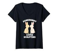 Femme Somebunny Loves Sculpting, Joli Lapin de Pâques, sculpteur, Cadeau T-Shirt avec Col en V