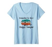 Femme Someday is Now Happy Camper RV T-Shirt avec Col en V