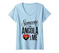 Femme Someone in Angola Loves Me Flag Heart Love T-Shirt avec Col en V
