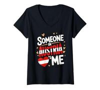 Femme Someone in Austria Loves Me Long Distance Love T-Shirt avec Col en V