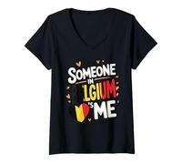 Femme Someone in Belgium Loves Me Long Distance T-Shirt avec Col en V
