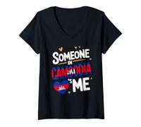Femme Someone in Cambodia Loves Me Long Distance Love T-Shirt avec Col en V