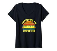 Femme Someone in Canada Loves Me Vintage Sunset T-Shirt avec Col en V
