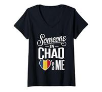 Femme Someone in Chad Loves Me Country Flag Heart T-Shirt avec Col en V