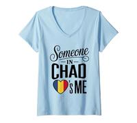 Femme Someone in Chad Loves Me Country Flag Heart T-Shirt avec Col en V
