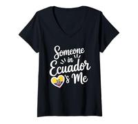 Femme Someone in Ecuador Loves Me Heart Ecuador Flag Love T-Shirt avec Col en V