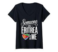 Femme Someone in Eritrea Loves Me Heart Flag Pride T-Shirt avec Col en V