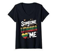 Femme Someone in Lithuania Loves Me Heart Flag Love T-Shirt avec Col en V