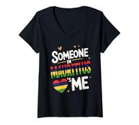 Femme Someone in Mauritius Loves Me Long Distance Love T-Shirt avec Col en V