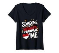 Femme Someone in Monaco Loves Me Heart Flag Love T-Shirt avec Col en V