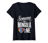 Femme Someone in Mongolia Loves Me Heart Flag Love T-Shirt avec Col en V