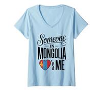 Femme Someone in Mongolia Loves Me Heart Flag Love T-Shirt avec Col en V