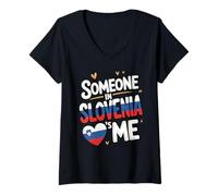 Femme Someone in Slovenia Loves Me Long Distance Love T-Shirt avec Col en V