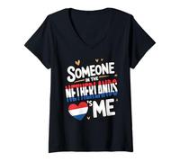 Femme Someone in The Netherlands Loves Me Heart T-Shirt avec Col en V