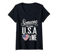 Femme Someone in The U S A Loves Me Heart Flag T-Shirt avec Col en V