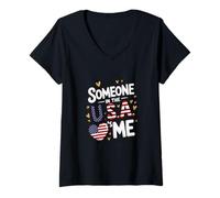 Femme Someone in The USA Loves Me American Heart T-Shirt avec Col en V