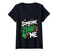 Femme Someone in Zambia Loves Me Heart Flag Family T-Shirt avec Col en V