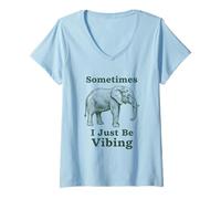 Femme Sometimes I Just Be Vibing Elephant Funny Retro Meme Vintage T-Shirt avec Col en V