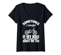 Femme Sometimes I Wonder If My Bike is Thinking About Me Too Biker T-Shirt avec Col en V