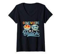 Femme Somewhere on Beach Funny Summer Beach Family Vacances T-Shirt avec Col en V
