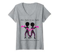 Femme Son Combat Contre Le Cancer du Sein est Mon Combat Les Amis soutiennent Les Femmes T-Shirt avec Col en V
