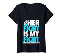 Femme Son Combat est Mon Combat Sensibilisation au Cancer de la Prostate T-Shirt avec Col en V