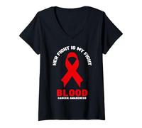 Femme Son Combat est Mon Combat Sensibilisation au Cancer du Sang T-Shirt avec Col en V