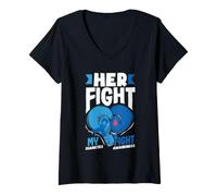 Femme Son Combat est Mon Combat Sensibilisation au diabète DT1 de Type 1 T-Shirt avec Col en V