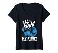 Femme Son Combat est Mon Combat Sensibilisation au diabète DT1 de Type 1 T-Shirt avec Col en V