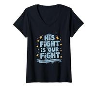 Femme Son Combat est Notre Lutte Contre Le diabète T1 T-Shirt avec Col en V
