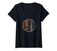 Femme Son et Silence de Guitare Yin Yang T-Shirt avec Col en V