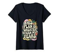 Femme Son Plan est Plus Grand Que Mes peurs Jérémie 29:11 Christian T-Shirt avec Col en V
