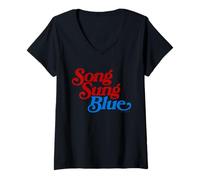 Femme Song Sung Blue Logo T-Shirt avec Col en V