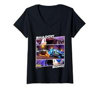 Femme Sonic Racing CrossWorlds - Shadow Vs. Sonic, Face à Face T-Shirt avec Col en V